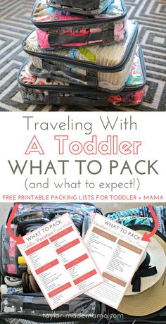 an open suitcase with the words traveling with a todder what to pack and what to expect