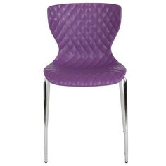 a purple chair with chrome legs and a diamond pattern on the backrest, against a white background