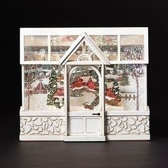 This gorgeous piece is a creamy white greenhouse with an idyllic tree scape with bright cardinals. When turned on silver glitter swirls around inside. The back windows have a wintry town setting with more cardinals. Battery operated, 3 C required, (not included) OR has USB port & USB cord included Dimensions 7.75"H x 9.25"W|134912 White Greenhouse, Tree Scape, Christmas Tabletop Decor, Rustic Lanterns, Patriotic Christmas, Lantern Candle Decor, Water Globes, Halloween Ribbon, Green Monsters