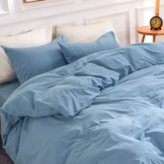 PRICES MAY VARY. 100% Washed Cotton 【100% Washed Cotton, Breathable, Keep Shape and Softness after Every Wash】: This duvet cover set is made of 100% washed cotton.It is breathable, keep you cool in the summer and dry and warm in the winter; durable and soft, high density fabric keep duvet cover's shape and softness after every wash. 【Natural Color, Wrinkled Textured, Linen Feel Duvet Cover Create a Cozy Bedroom Environment】: NEXHOME PRO this series duvet cover set main features is natual. Elegen Bright Blue Bedding, Deep Blue Bedding, Bedroom Schemes, Purple Room Decor, Cozy Environment, Bed Comforter, Blue Bedding Sets, Room Vibes, Blue Comforter