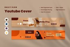 an orange and brown banner with the words youtuber cover on it's side