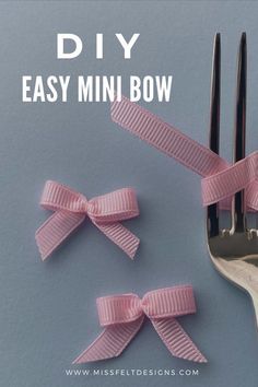 How to make a Easy Mini BOW on the fork Bow With Fork How To Make, Tiny Bows With Fork, Diy Mini Bows Ribbons, Make Small Bows With Ribbon, How To Tie A Small Bow Using A Fork, Fork Bows Tutorial How To Make, Tie A Small Bow With Ribbon, Tying Small Bows, How To Tie A Tiny Bow With Ribbon