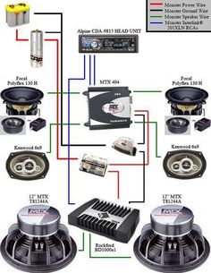 an image of car audio system with speakers and subwoofer wiring diagram on