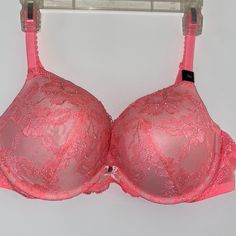 Body By Victoria Beautiful Coral Colored Padded, Push-Up Style. Lace, Rhinestone, Bow & Vs Charm Detail. Kawaii Bras, Blue Lace Bra, Velvet Bra, Girl Shopping, Costume Fashion, Saree Designs Party Wear, Trashy Y2k, Beautiful Bra, Black Lace Bra