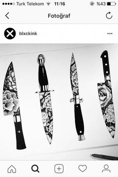 four different types of knifes are shown on an iphone screen with the caption's name below them