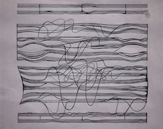 an abstract drawing on paper with lines in the shape of waves and rectangles