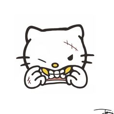 a drawing of a hello kitty holding a bone