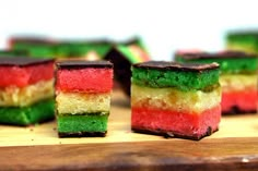 there are many different pictures of colorful desserts