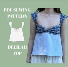 an image of a woman wearing a top with the words sewing pattern written below it