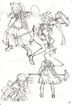 some sketches from the video game final fantasy, which is currently being drawn in pencil