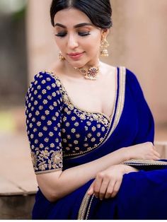 Bridal Blouse Neck Designs Latest, Sari Work Designs, Sabyasachi Blouse Designs Pattern, Sari Blouse Designs Ideas, Blue Saree Blouse Designs, Bride Blouse Designs Bridal, Blue Maggam Work Blouse Designs, Saree Blouse Embroidery Designs, Saari Designs Latest