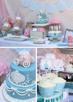 a collage of photos with cakes, cupcakes and other items on the table