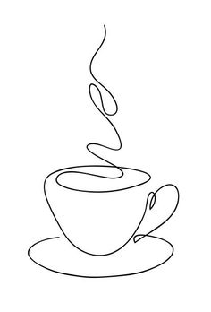 a cup of coffee with steam coming out of the top and saucer, on a white background