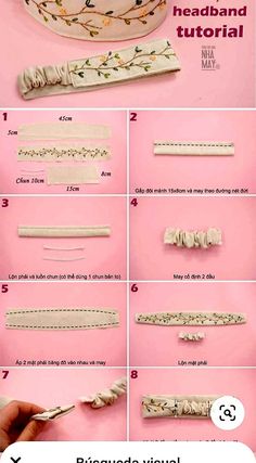 instructions for how to make a headband with ribbon and flowers on it, including the top