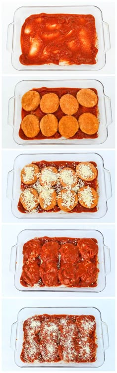 four different types of food in plastic containers on a white surface with text overlay that says, how to make homemade pizza casserole