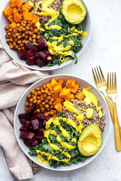 two bowls filled with different types of food