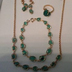 Valentines Day! Great Gift (Or Gift For Yourself). Buy Now - Same Day Shipping. Authentic Raw Green Emerald Set. 18 Karat Yellow Gold. Includes Necklace, Bracelet, Earrings And Ring. Like New Condition. Beautiful And Unique. No Returns On Jewelry. Thank You. Emerald Set, Raw Emerald, Green Jewelry, Gold Necklace Set, Jade Jewelry, Green Emerald, Necklace Bracelet, Emerald Green, Necklace Set