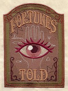 an embroidered patch with the words fortune's too and an eye on top of it