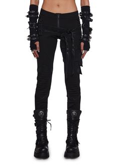 with pintuck detailing. Vegan Leather straps, a detachable pocket with a velcro closure. D-ring hardware, a front zipper closure, and an embroidered “D” on the front. Subversive Fashion, Detachable Pocket, Cyberpunk Outfit, 2024 Clothes, Dystopian Fashion, Health Goth, Pleather Leggings, Punk Pants, Katherine Mcnamara