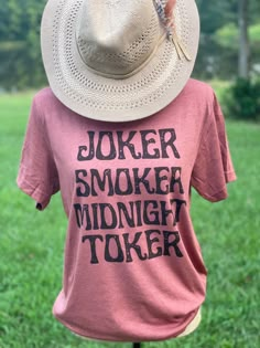 Trending Vinyl Shirts, Western Shirts Vinyl, Funny Screen Print Shirt For Fan Merchandise, Cute Tshirt Ideas, Funny Screen Print T-shirt For Summer, Joker Smoker Midnight Toker, Tshirt Ideas, Western Hippie Fashion, Funny Country Shirts For Women