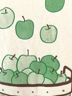 "Hand Printed and Hand Drawn! This is a 100% cotton screen printed t shirt with a hand drawn bushel basket filled with apples. It's perfect for fall! The shirt shown here is Natural and printed in green and brown ink. It is also available with red apples! // PROCESS: All of our items are individually hand printed by either me or my dad, which can lead to slight variations in placement. The ink is heat cured and will not fade over time. Since our items are printed to order, there is a 1-2 week pr Apple Shirt, Bushel Baskets, Fruit Shirt, Food Shirt, Apple Bottoms, Red Apple, My Dad, Green And Brown, Bristol