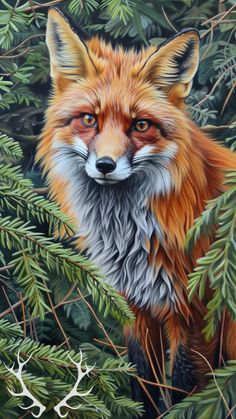 a painting of a fox in the woods