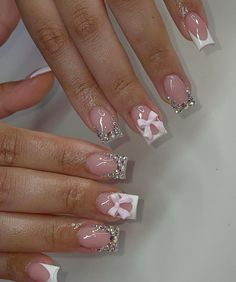 Bow Nail Art Designs, Bow Nail Art, Bow Nail, Acrylic Toe Nails, Grunge Nails, French Acrylic Nails