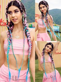 Hippie Goth, Pigtail Hairstyles, Curly Hair Styles Easy, Awesome Hair, Hot Hair Styles, Synthetic Hair Extensions, Long Hair With Bangs