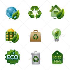 green eco icon set - miscellaneous objects / items logo templates on separate layers, color and size are available in the file