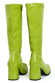 Green Go Go Boots, Retro Platform Boots, Go Go Boots Outfit 70s, Green Gogo Boots, Green Platform Boots, 70s Party Dress, 70s Party Outfit, 60s Party Dress, Fancy Boots