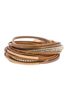 - Leather and faux leather glass beaded and metal embellished multi-strand bracelet Double Wrap Bracelet, Multi Strand Bracelet, Wide Bracelet, Copper Tubing, Metal Accents, Strand Bracelet, Leather Wrap Bracelet, Keep Jewelry, Magnetic Clasp