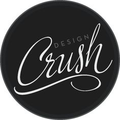 the design crush logo on a black circle with white lettering in cursive font