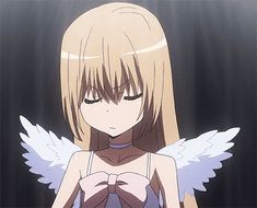 an anime character with blonde hair and angel wings