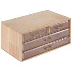 a wooden box with two drawers on it