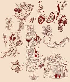 an image of fruit and vegetables drawn on paper