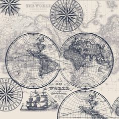 an old world map with ships and compasses