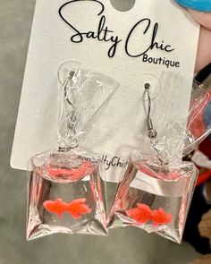 Get hooked on these Fun & Quirky Goldfish Earrings! Made with hypoallergenic stainless steel hooks and a lightweight resin filling, they're perfect for everyday wear. These 2" x 1" earrings are sure to make a splash! Weird Trinkets, Weird Earrings Aesthetic, Goldfish Earrings, Silly Earrings, Weird Accessories, Quirky Accessories, Crazy Earrings, Weird Earrings, Lily Calloway