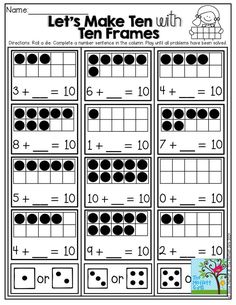 the worksheet for making ten frames with black and white numbers on it,