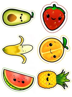 some fruit stickers are shown on a white background