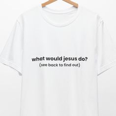 WWJD What Would Jesus Do Christian Tshirt Love First Repent Sin Conversation Starter T shirt, Share Your Faith T-shirt PRODUCT DETAILS AND SIZING This product is available in sizes S-3XL. If you're looking for a comfortable way to share your love for Jesus with the world at work, school, or anywhere else, this classic unisex jersey short sleeve tee fits like a well-loved favorite. Soft cotton and quality print make users fall in love with it over and over again. These t-shirts have-ribbed knit collars to bolster shaping. The shoulders are tapered for a better fit over time. Dual side seams hold the garment's shape for longer.  .: Made with 100% Airlume combed and ring-spun cotton, a lightweight fabric (4.2 oz/yd² (142 g/m that is easy to layer, breathable. Perfect for active and leisure we What Would Jesus Do, Christian Tshirt, Jesus Tshirts, Conversation Starters, Leisure Wear, Jersey Shorts, Halloween Shopping, Print Making, Short Sleeve Tee