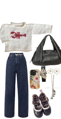 Lobster Sweater, Miu Miu Purse, Jewelry Office, Ballet Flats Black, Black Ballet, 90s Aesthetic, Cartier Watch, Autumn Outfits, Black Purse