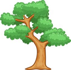 a cartoon tree with green leaves and brown branches, on a white background stock photo