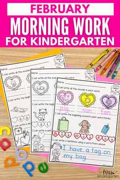 the printable worksheet for valentine's day is shown with pencils and markers