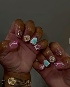 Tropical Acrylic Nails, 3d Overlay, Overlay Nails, Girly Acrylic Nails, Short Square Acrylic Nails, Exotic Nails