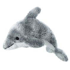 a gray stuffed animal laying on top of a white surface with one eye open and the other half closed