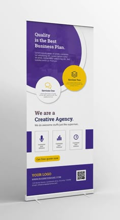 a purple and white business sign with the words we are a creative agency