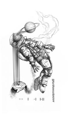 a drawing of an astronaut floating in the air