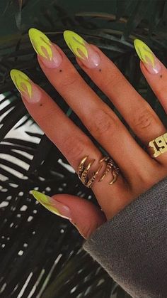 Minimal Neon Nails, Neon Nails Acrylic Almond, Neon Nails Aesthetic, Neon Rave Nails, Neon Nails With Design, Neon Fire Nails, Simple Glam Nails, Grunge Nail Designs, Neon Nails Ideas