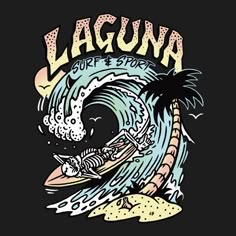 a black shirt with the words laguna on it and an image of a wave