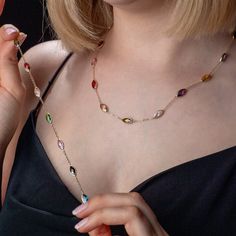 This set is designed to perfectly complement any special occasion or daily use. It could be a perfect choice for Mother's Day to make your mother happy, or as a gift for your girlfriend or wife. You can even get it as a treat for yourself! The necklace and bracelet are adorned with beautiful colorful stones on a delicate and elegant chain. The stones can come in different colors and tones, adding energy and vibrancy. This set will complete your daily outfits and enhance your elegance in any sett Multicolor Gemstones For Gifts, Multicolor Gemstones As A Gift, Colorful Multi-stone Jewelry Gift, Gifts For Your Girlfriend, Birthstone Bracelets, Colourful Necklace, Gold Set, Colorful Bracelets, Birthstone Necklace